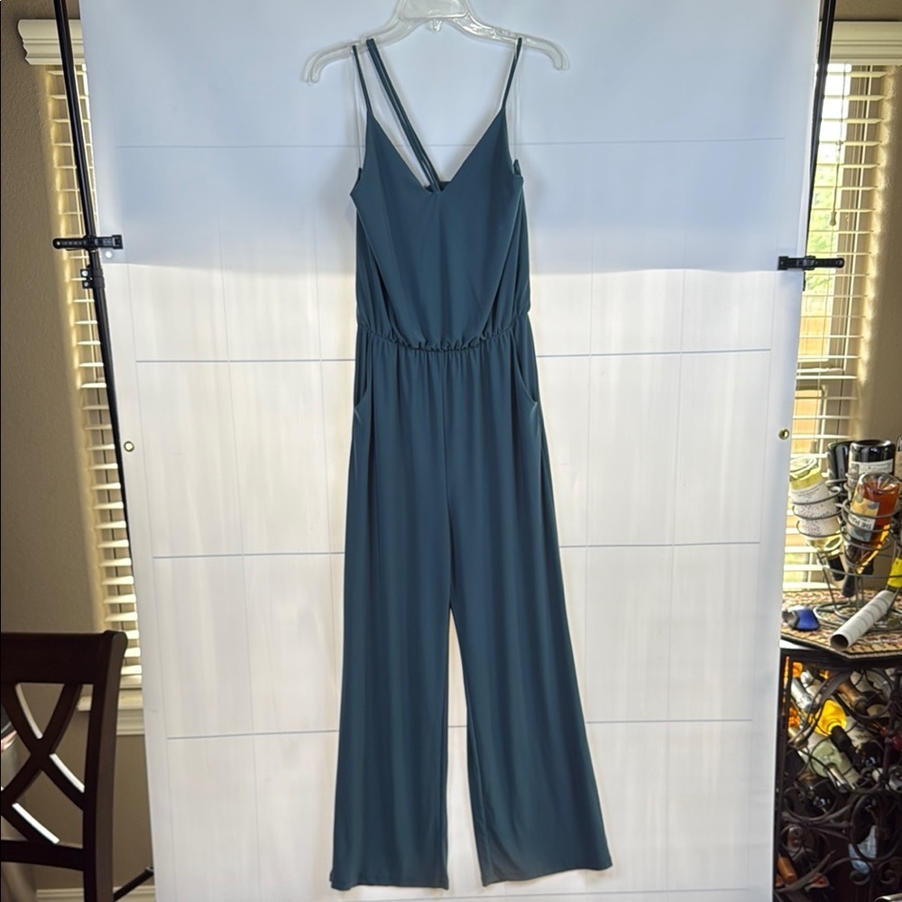 Gilli Slate Blue Jumpsuit with Spaghetti Straps and Wide-Leg Design, Small